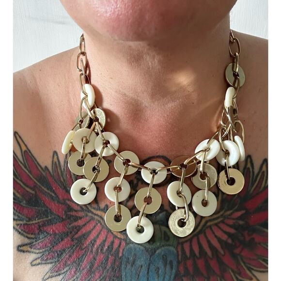 Coin Disc Bead Collar Necklace White Gold - Picture 1 of 6